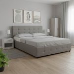 Κρεβάτι Roi pakoworld με αποθηκευτικό χώρο pu γκρι ματ 160x200εκ