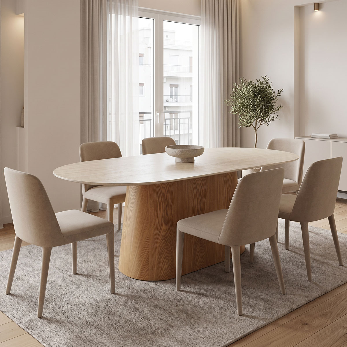 029-000450 Τραπέζι Karlino pakoworld sintered stone σε όψη τραβερτίνας-mdf σε φυσική απόχρωση 180x90x76εκ - Image 1