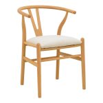 Καρέκλα Wishbone pakoworld rubberwood-ύφασμα σε φυσική-μπεζ απόχρωση 51x58x73εκ