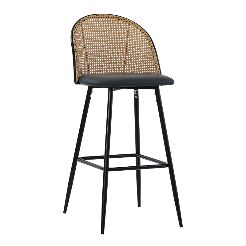 058-000063 Σκαμπό μπαρ Kace pakoworld pe rattan φυσικό-ανθρακί pu-μαύρο μέταλλο 43x55x102εκ - Image 1