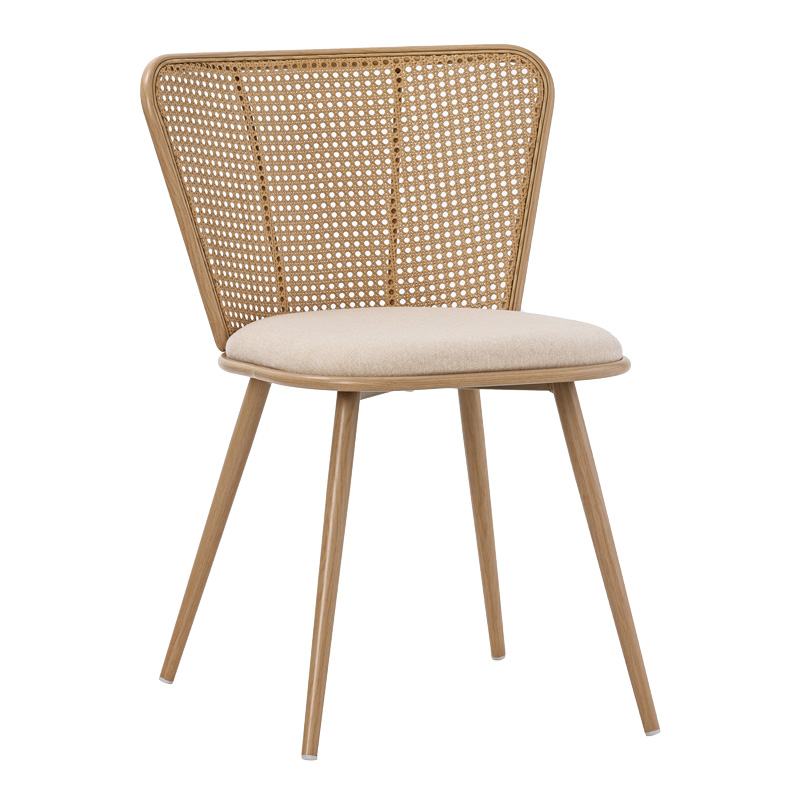 058-000067 Καρέκλα Daniele pakoworld φυσικό pe rattan-μπεζ ύφασμα-φυσικό μέταλλο 46.5x57.5x77.5εκ - Image 1