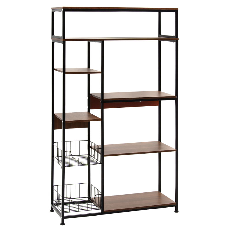 072-000060 Ραφιέρα επιδαπέδια Leena pakoworld μέταλλο dark oak-μαύρο 80x30x142εκ - Image 1