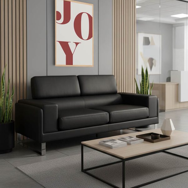 Καναπές Shea pakoworld 3θέσιος pu μαύρο-inox 198x80x87εκ