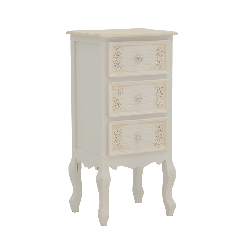 087-000009 Κομοδίνο Pazlen Inart mdf σε λευκή αντικέ απόχρωση 40x34.5x82εκ - Image 1