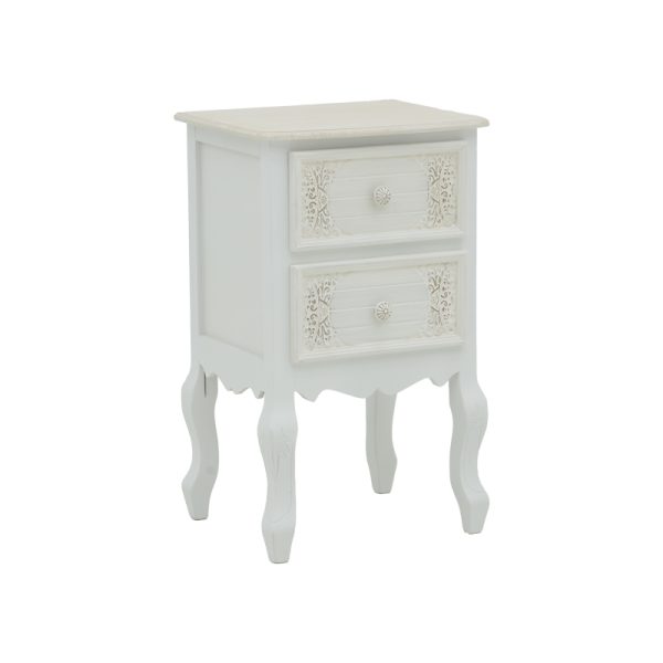 Κομοδίνο Pazlen Inart mdf σε λευκή αντικέ απόχρωση 40x45x65εκ