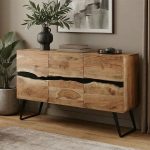 Μπουφές Imena pakoworld μασίφ ξύλο 4εκ φυσικό-μαύρο 148x43.5x86εκ