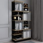 Βιβλιοθήκη Gassim pakoworld μαύρο-καρυδί-λευκό 80x24.6x160εκ