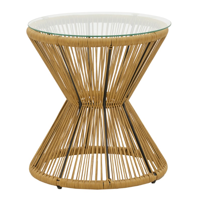 140-000053 Τραπέζι Mabil pakoworld rattan φυσικό-γυαλί Φ50x55εκ - Image 1
