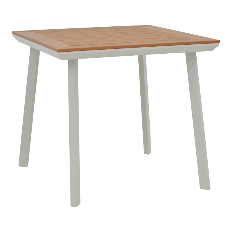 152-000033 Τραπέζι Synergy pakoworld αλουμίνιο λευκό-plywood φυσικό 80x80x74εκ - Image 1