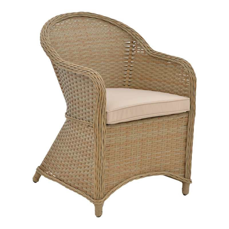 152-000053 Πολυθρόνα κήπου Hadrian pakoworld rattan καφέ- textilene μπεζ 57x70x85εκ - Image 1