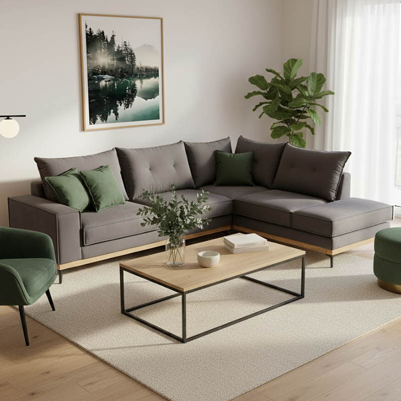 168-000011 Γωνιακός καναπές αριστερή γωνία Luxury II pakoworld ύφασμα ανθρακί-κυπαρισσί 290x235x95εκ - Image 1