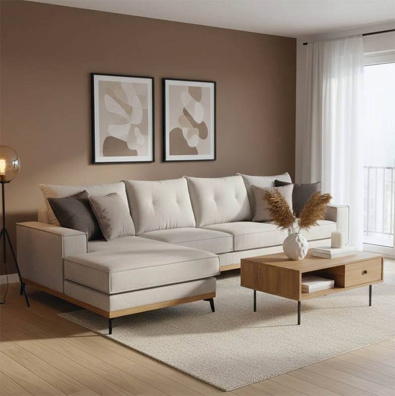 168-000016 Γωνιακός καναπές δεξιά γωνία Luxury II pakoworld ύφασμα cream-mocha 290x235x95εκ - Image 1