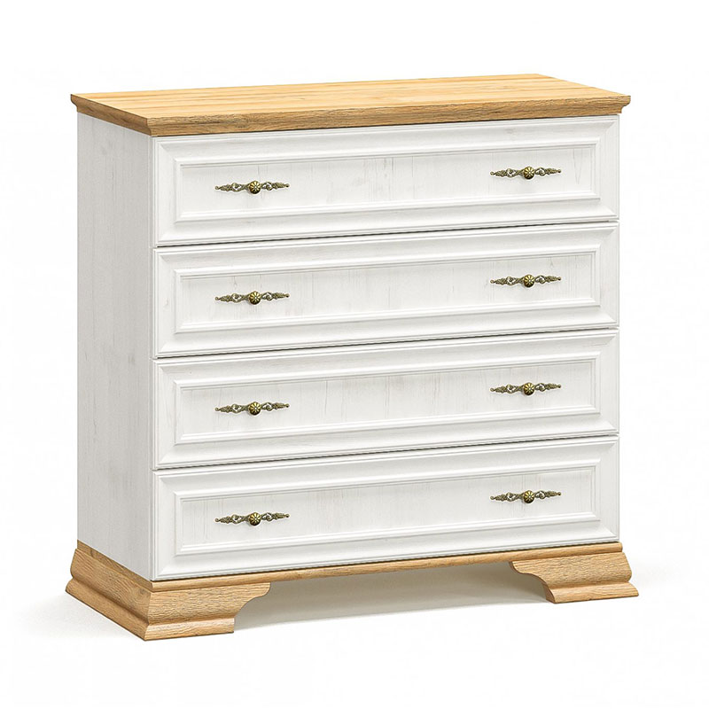 173-000028 Συρταριέρα Jaden pakoworld 4ων συρταριών golden oak-λευκό antique 93,5x39x88,5εκ - Image 1