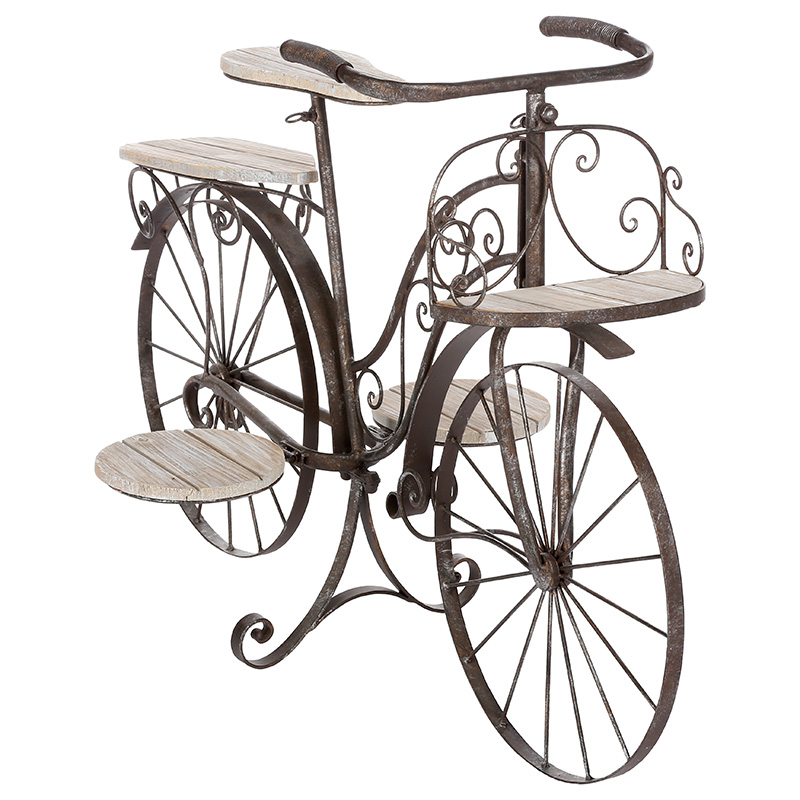 199-000254 Ραφιέρα-σταντ φυτών Bicycle pakoworld καφέ σφυρήλατο 97x46x64εκ - Image 1