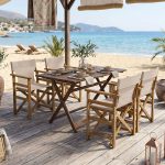 Tραπεζαρία Retto σετ 5τμχ μασίφ ξύλο οξιάς καρυδί πανί-μπεζ γκρι 100x60x71εκ