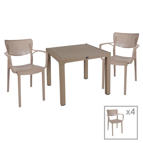 Τραπεζαρία Explore-Frontline pakoworld σετ 5τεμ PP cappuccino 90x90x73,5εκ