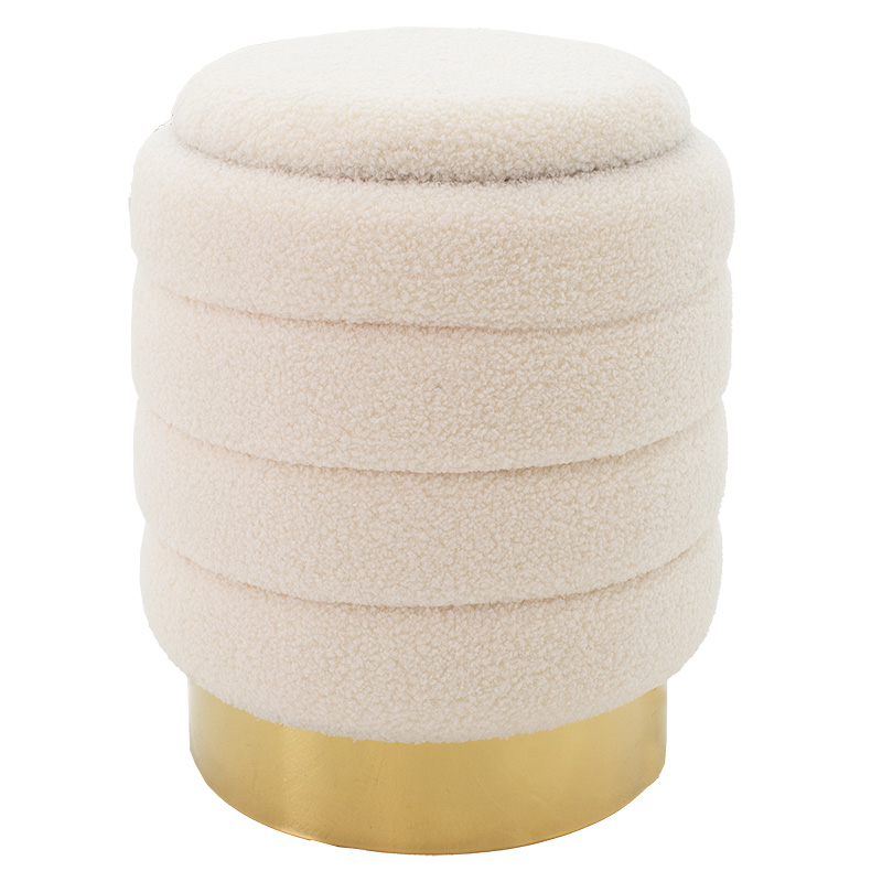 257-000014 Σκαμπό-μπαούλο Dazzle pakoworld μπουκλέ cream-χρυσό Φ36x44εκ - Image 1