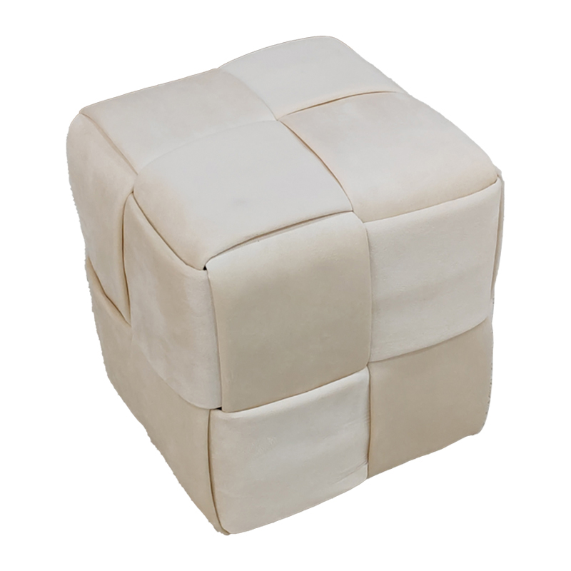 257-000028 Σκαμπό Jisko pakoworld μπεζ βελούδο 38x38x40εκ - Image 1