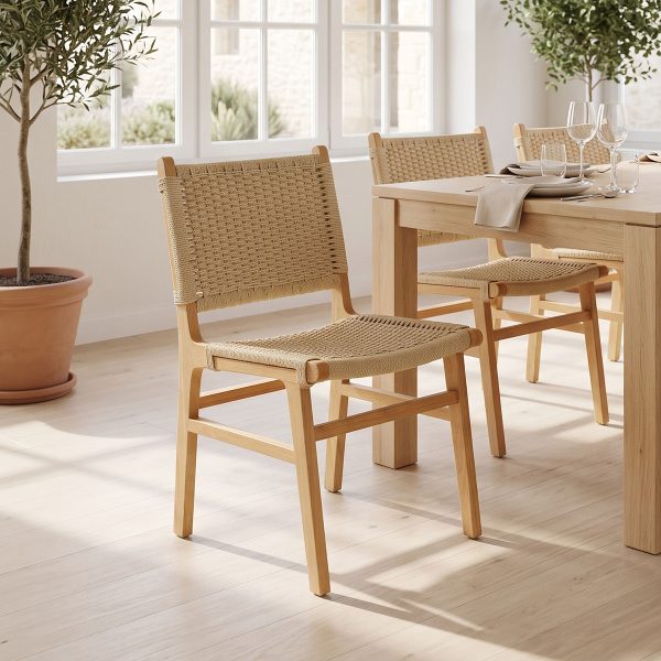 Καρέκλα Julien pakoworld rubberwood φυσικό-έδρα φυσικό σχοινί 61x54x85εκ