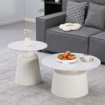 Τραπέζια σαλονιού Dualis pakoworld σετ 2 τεμ μέταλλο-sintered stone σε λευκό μαμρμάρου