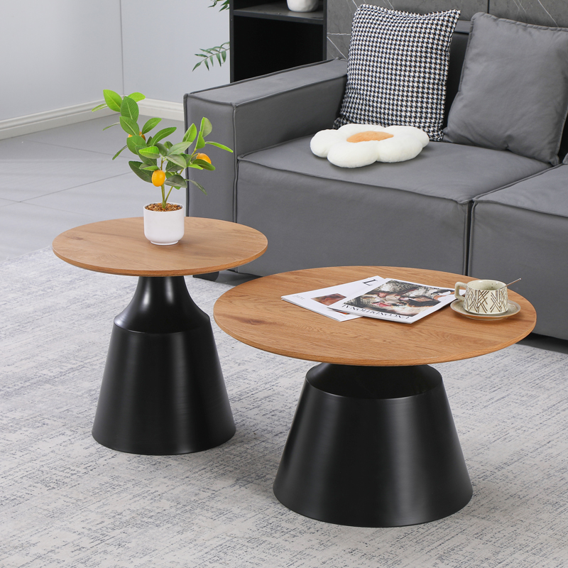 278-000049 Τραπέζια σαλονιού Parquet pakoworld σετ 2τεμ μέταλλο μαύρο- mdf σε φυσική απόχρωση - Image 1