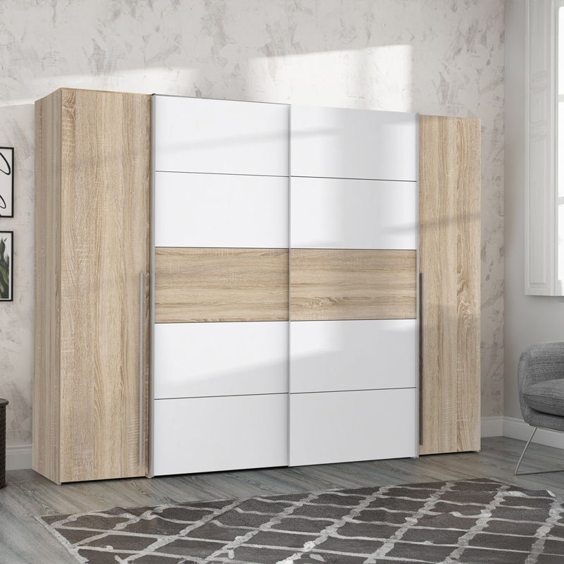 318-000006 Ντουλάπα ρούχων Verzo pakoworld τετράφυλλη oak-λευκό μελαμίνης 270,5x61.5x210.5εκ - Image 1
