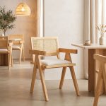 Πολυθρόνα Winslow pakoworld rubberwood σε φυσική απόχρωση-ύφασμα λευκό 51x55x80εκ