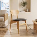 Καρέκλα Cardith pakoworld rubberwood-plywood σε φυσική απόχρωση-pu μαύρο 48x51x78εκ