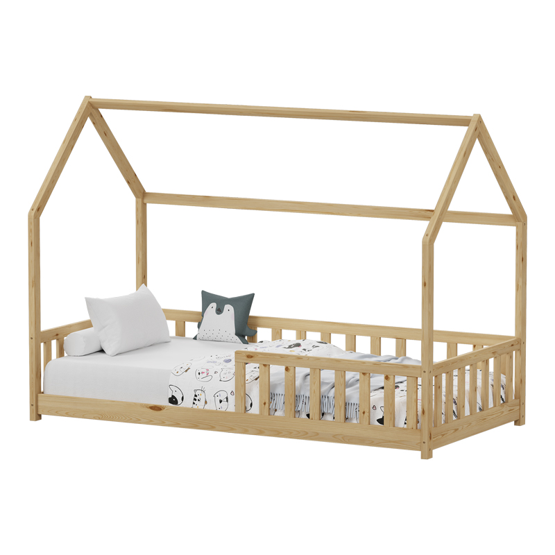 412-000010 Παιδικό κρεβάτι Bambie με κιγκλίδωμα τ. Montessori pakoworld ξύλο πεύκου σε φυσική απόχρωση 90x190εκ - Image 1